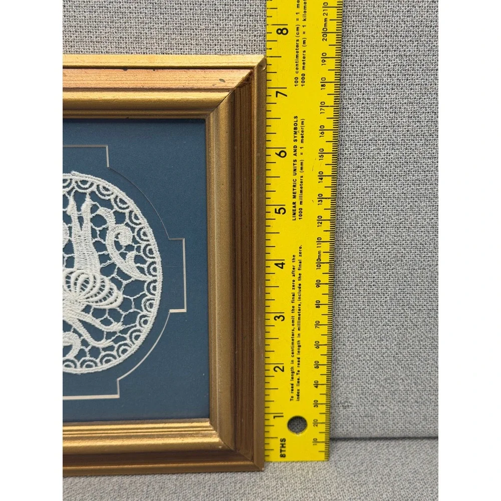 Vintage Framed Lace Art Pair Victorian Lady Ballerina Dancer Gold Frame Blue Set